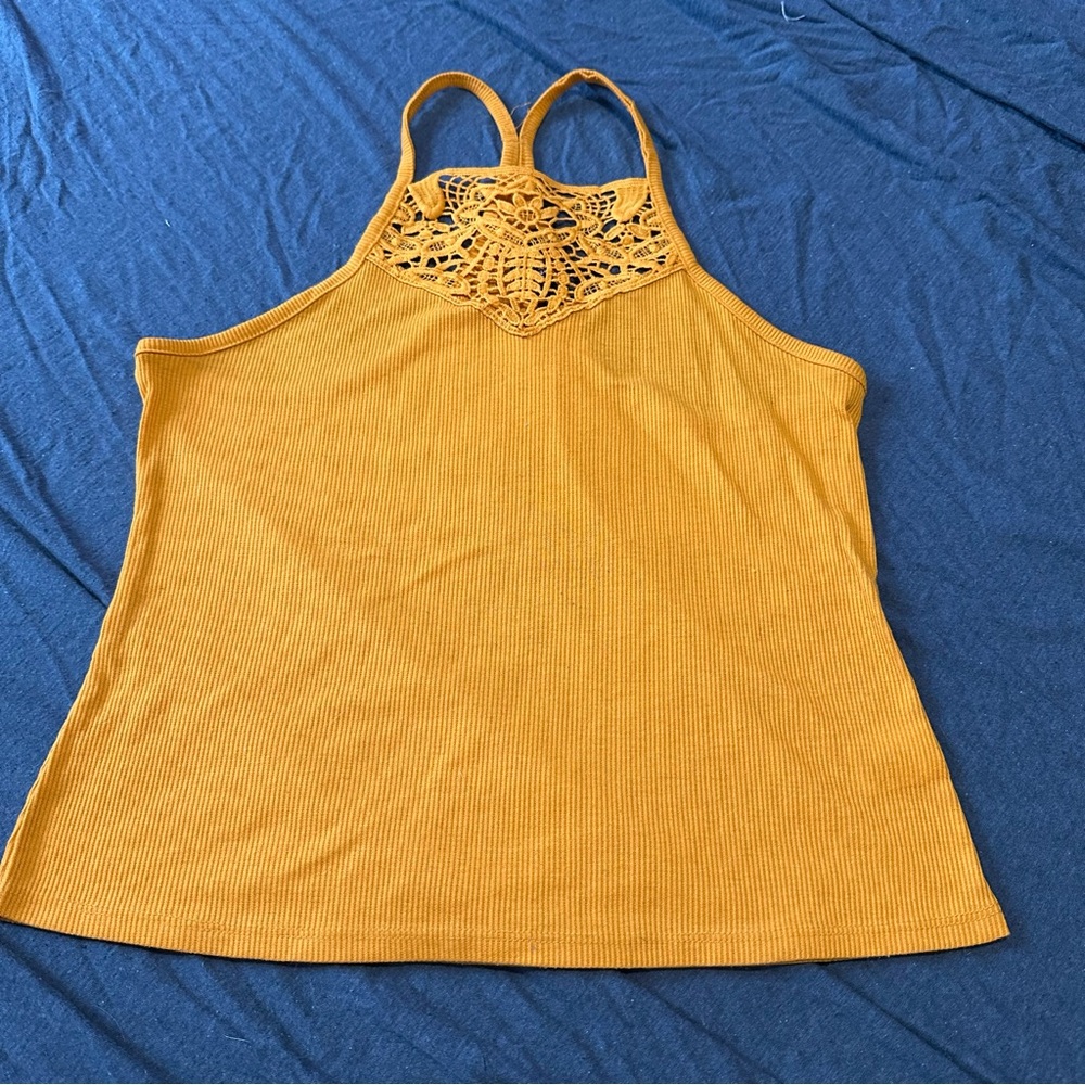 Impulsive Mustard Yellow Juniors XL Lace Cross Back Tank Ribbed Y2K